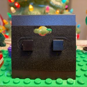Black Lego Stud Earrings (Flat)